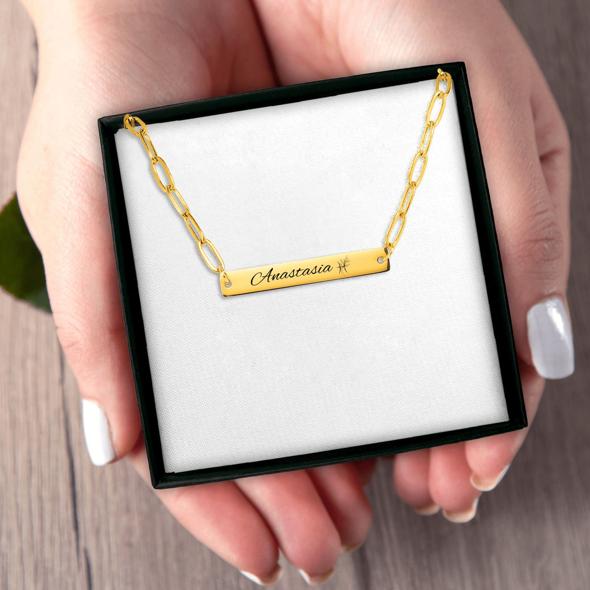 Collier barre gravable chaîne trombone