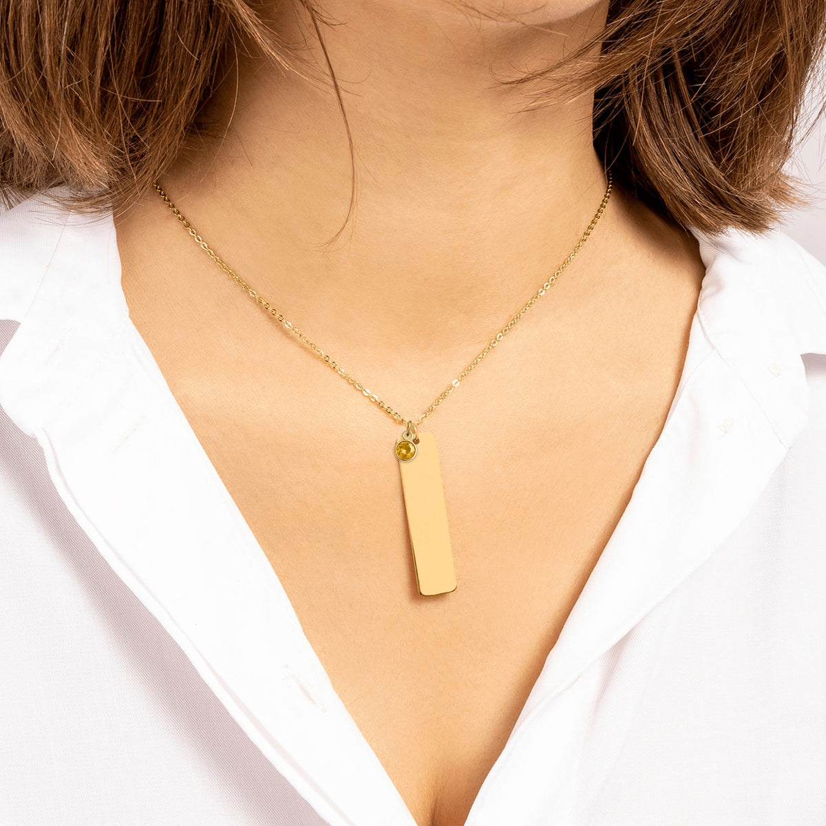 Collier barre verticale gravable avec pierre de naissance