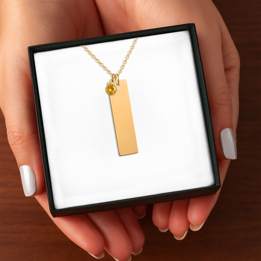 Collier barre verticale gravable avec pierre de naissance