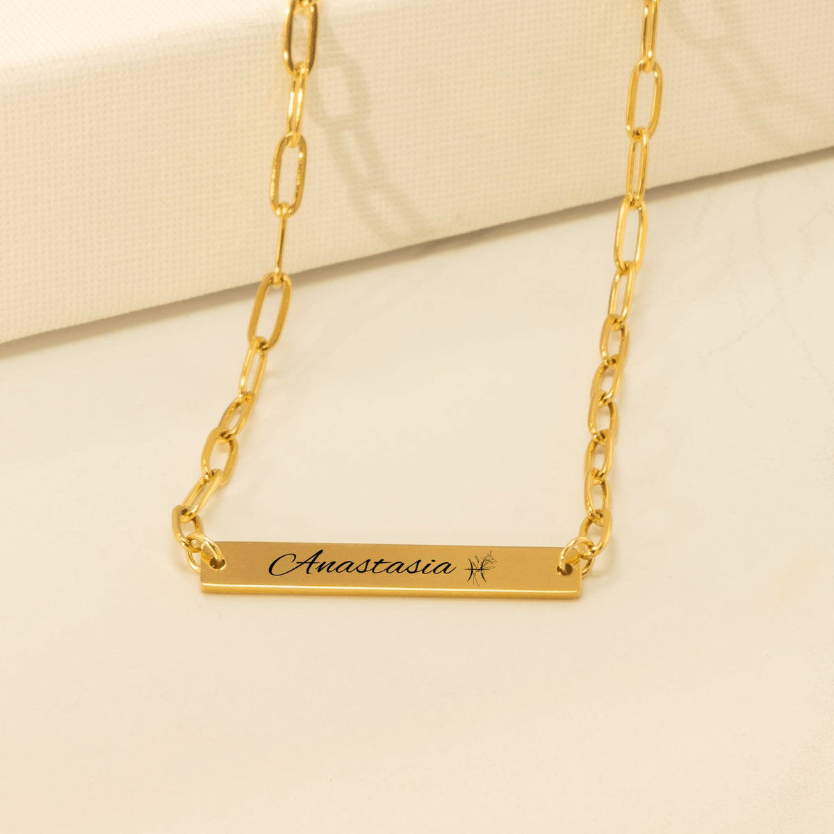 Collier barre gravable chaîne trombone